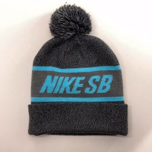Nike SB Skateboard Kids Winter Pom Pom Hat Gray Bight Blue